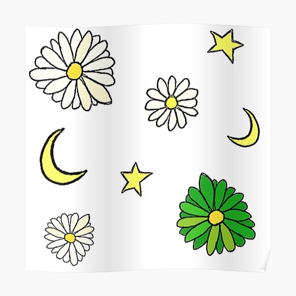 "Moon And Stars Daisies Sticker Set" Poster For Sale By AspiringAlien ...