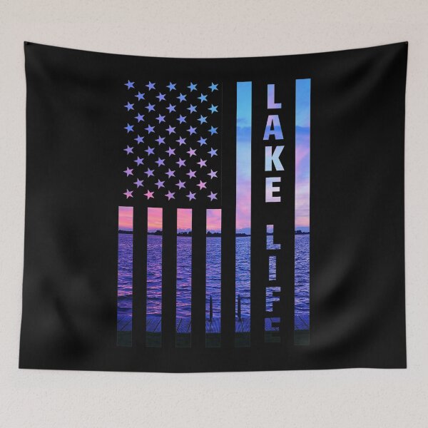 Item preview, Lake Life American Flag Dock Sunset Wakeboarder Power Boat designed and sold by hardrhubarb1587.