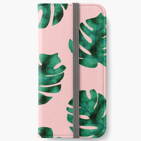 Tropical fern leaves on peach iPhone Wallet