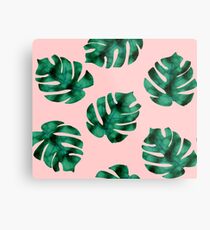 Tropical fern leaves on peach Metal Print