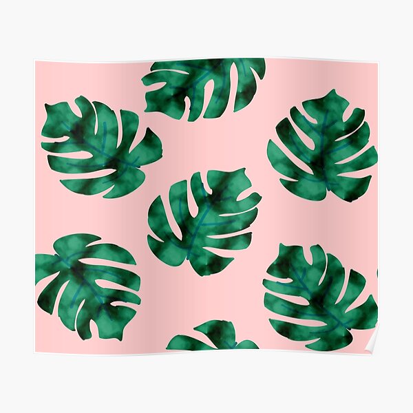 Tropical fern leaves on peach Poster