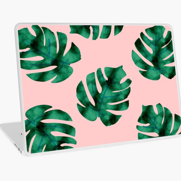 Tropical fern leaves on peach Laptop Skin