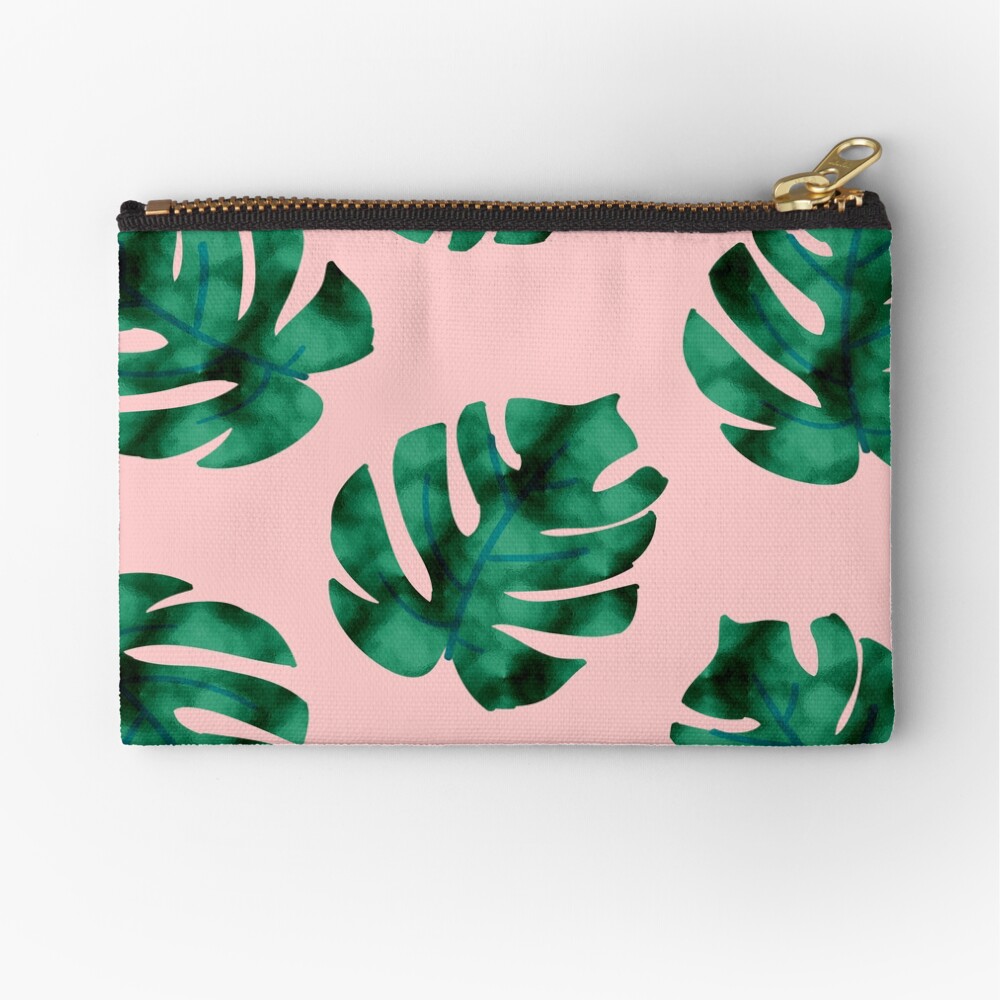 Tropical fern leaves on peach Zipper Pouch