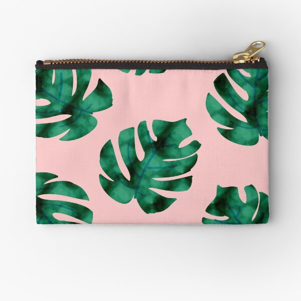 Tropical fern leaves on peach Zipper Pouch