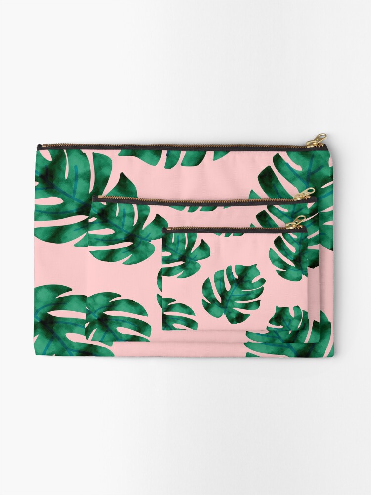 Alternate view of Tropical fern leaves on peach Zipper Pouch