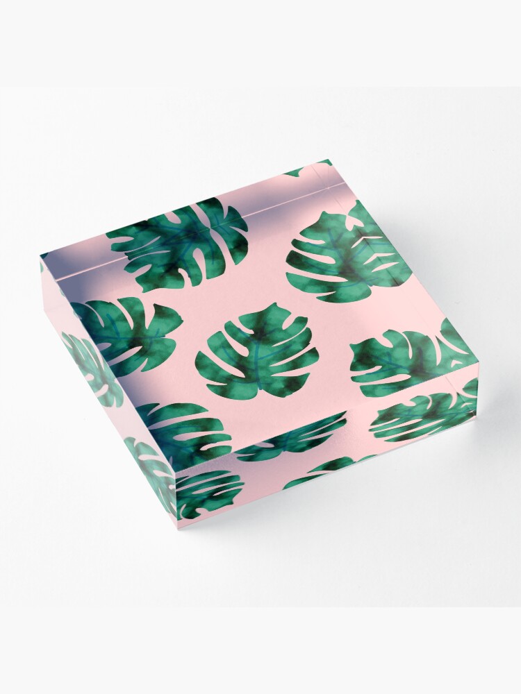 Alternate view of Tropical fern leaves on peach Acrylic Block