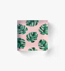 Tropical fern leaves on peach Acrylic Block