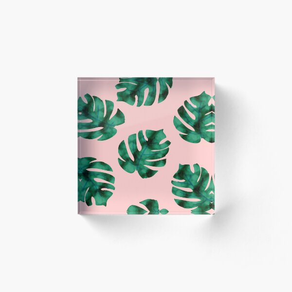 Tropical fern leaves on peach Acrylic Block