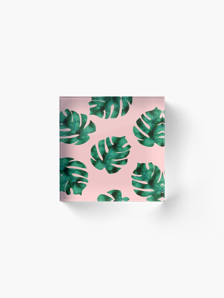 Alternate view of Tropical fern leaves on peach Acrylic Block
