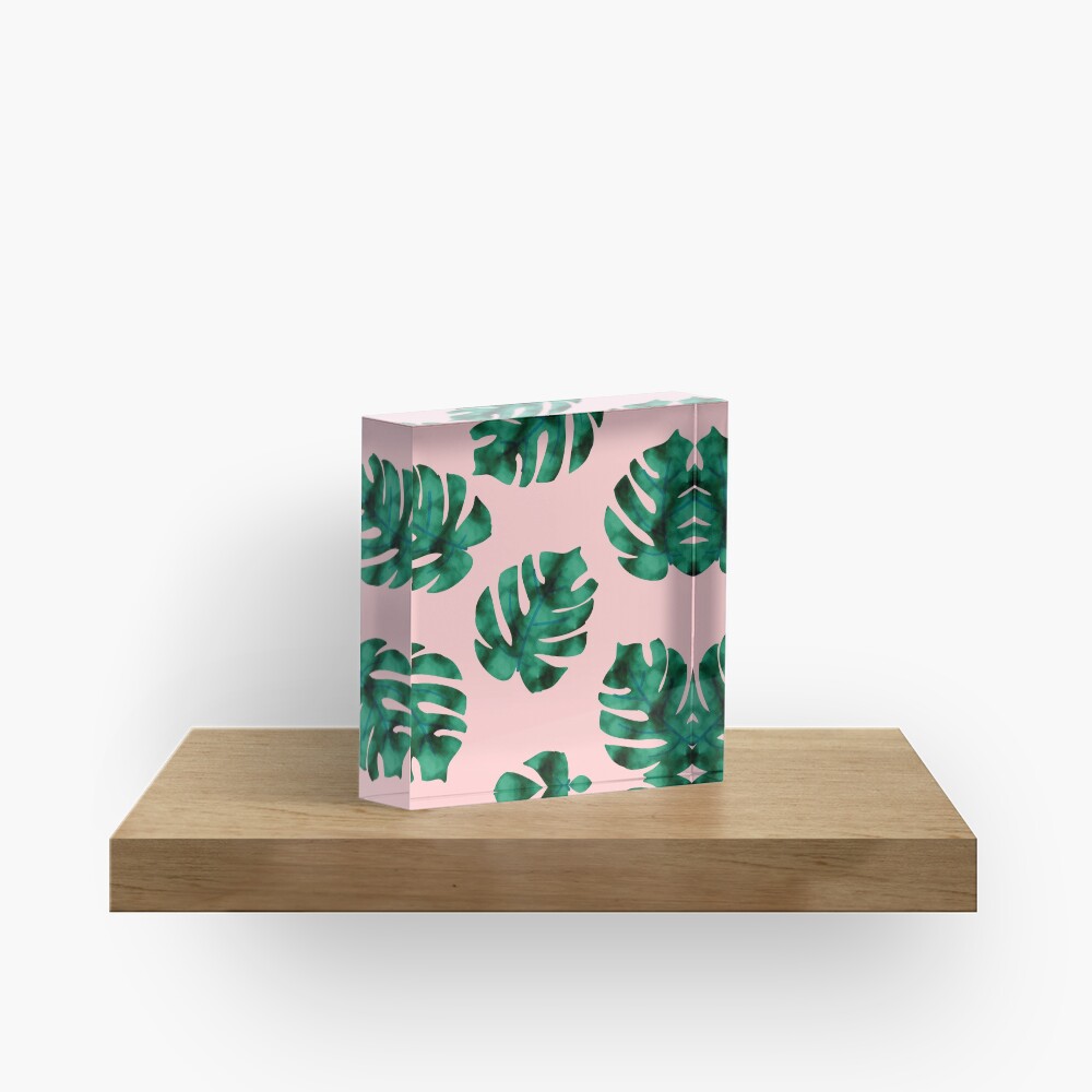 Tropical fern leaves on peach Acrylic Block