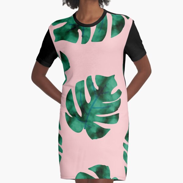Tropical fern leaves on peach Graphic T-Shirt Dress