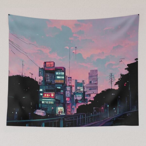 Item preview, Japanese town Lofi Aesthetic No. 11 designed and sold by WolfPack-Art.