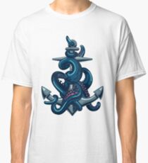 Octopus tentacles and anchor. Vintage travel print. Classic T-Shirt