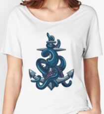 Octopus tentacles and anchor. Vintage travel print. Women's Relaxed Fit T-Shirt