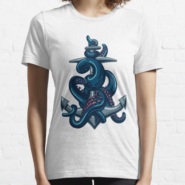 Octopus tentacles and anchor. Vintage travel print. Essential T-Shirt