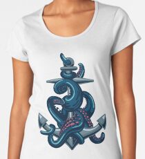 Octopus tentacles and anchor. Vintage travel print. Women's Premium T-Shirt