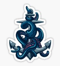 Octopus tentacles and anchor. Vintage travel print. Sticker