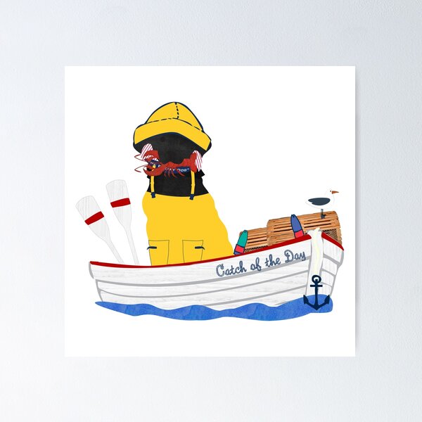 Item preview, Preppy Black Lab Lobsterman Aboard The Catch of the Day designed and sold by emrdesigns.