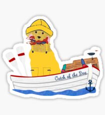 Nautical Preppy Golden Retriever Aboard The Catch of the Day Sticker