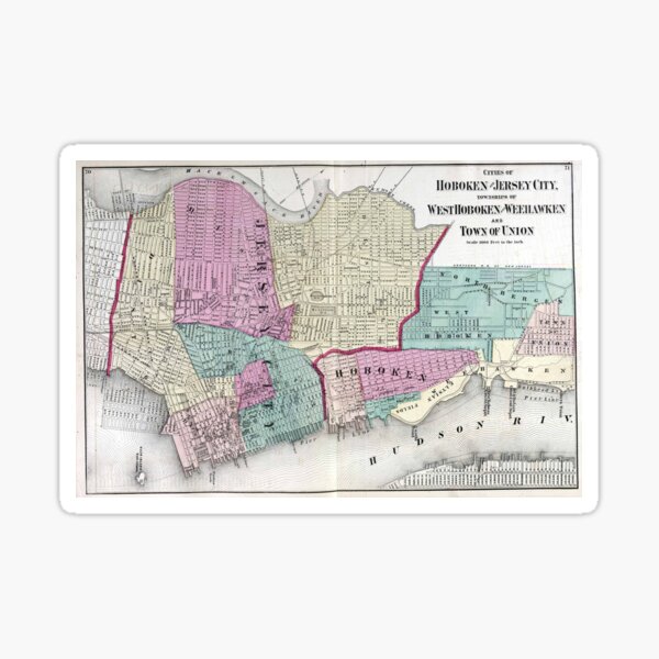 Item preview, Vintage Map of Jersey City, Hoboken & Weehawken NJ designed and sold by BravuraMedia.