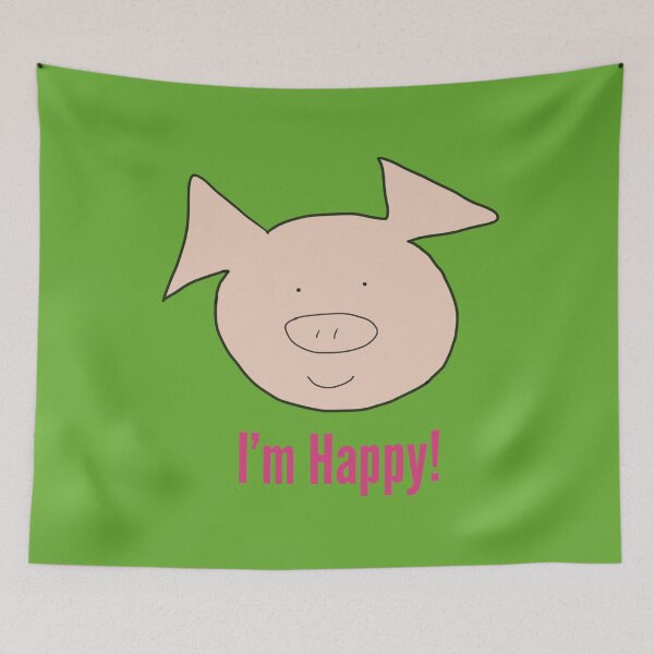 Aperçu de l'œuvre Je suis heureux ! Joli visage de cochon souriant heureux, vert. Content créée et vendue par PiggingJapan.