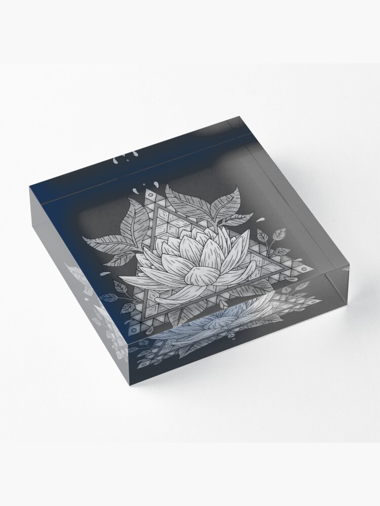 Alternate view of Grey Lotus Flower Geometric Design Acrylic Block