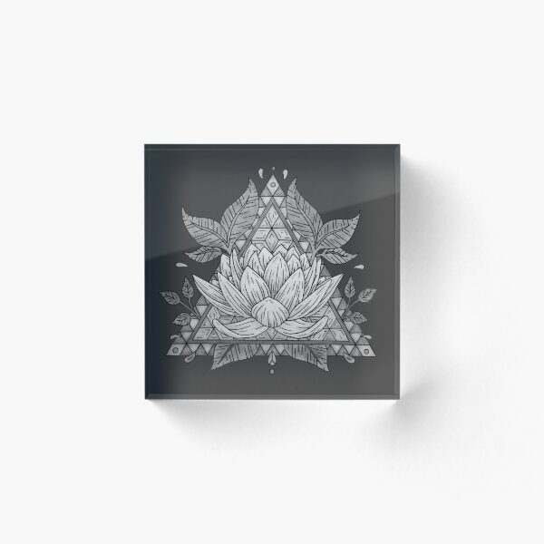 Grey Lotus Flower Geometric Design Acrylic Block