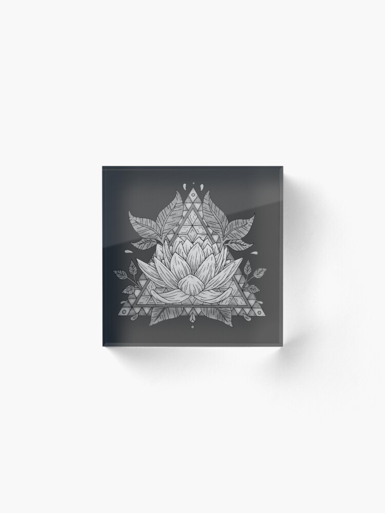 Alternate view of Grey Lotus Flower Geometric Design Acrylic Block