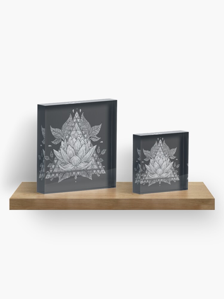 Alternate view of Grey Lotus Flower Geometric Design Acrylic Block