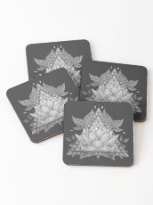 Grey Lotus Flower Geometric Design Coasters