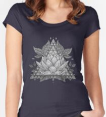 Grey Lotus Flower Geometric Design Women's Fitted Scoop T-Shirt