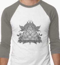 Grey Lotus Flower Geometric Design Baseball ¾ Sleeve T-Shirt