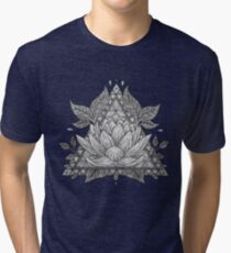 Grey Lotus Flower Geometric Design Tri-blend T-Shirt