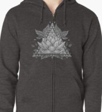 Grey Lotus Flower Geometric Design Zipped Hoodie