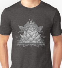 Grey Lotus Flower Geometric Design Unisex T-Shirt