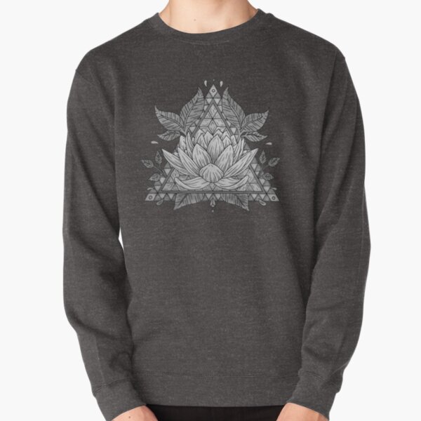 Grey Lotus Flower Geometric Design Pullover Sweatshirt