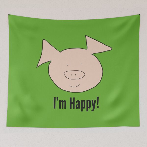 Aperçu de l'œuvre Je suis heureux ! Joli visage de cochon souriant heureux, vert. Content créée et vendue par PiggingJapan.