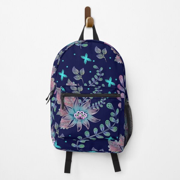 Item preview, Magical floral dream, illustration of beautiful flowers in shades of blue-green and purple, with small butterflies flying. designed and sold by Malogue.