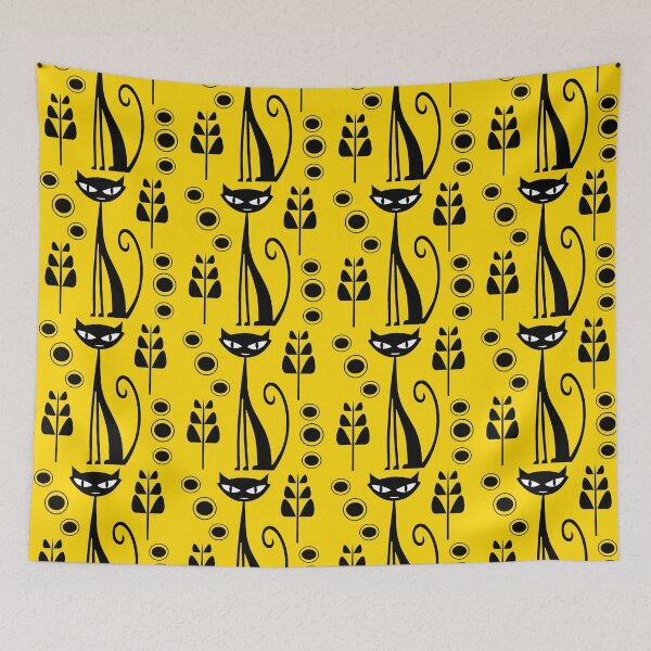 Item preview, Mid Century Modern  Atomic Cats Yellow Pattern designed and sold by Tamas Das.