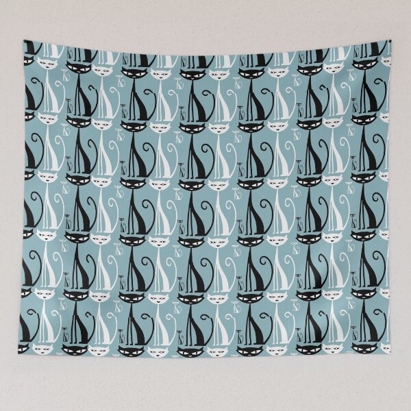 Item preview, Morning Blue Mid Century Modern Black & White  Atomic Cats  designed and sold by Tamas Das.