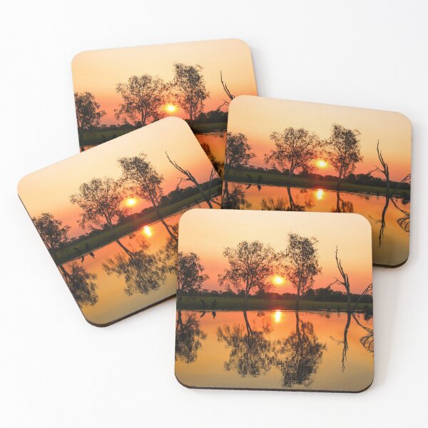 Item preview, Copper sunset with trees mirrored in water surface, Northern Territory,  Australia designed and sold by bookofwandering.