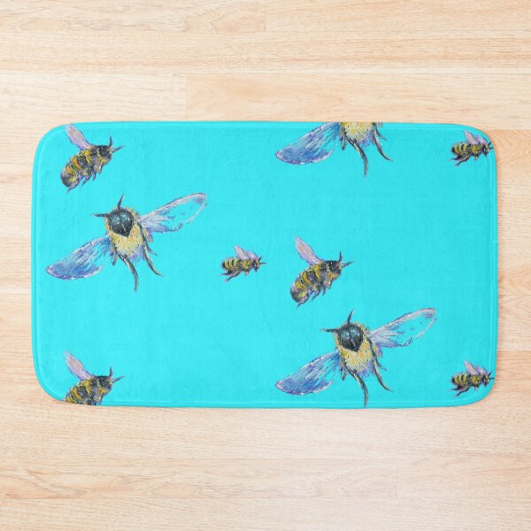 Item preview, Flying Bees painting on blue background designed and sold by MatsonArtDesign.