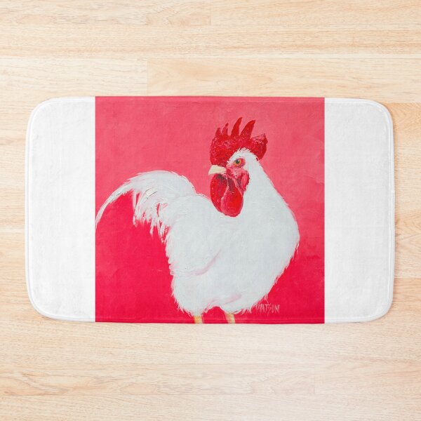 Item preview, White Rooster painting on pink background designed and sold by MatsonArtDesign.