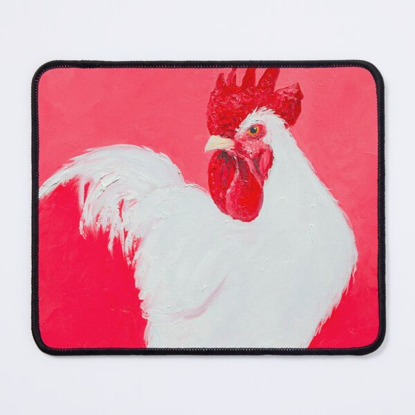 Item preview, White Rooster painting on pink background designed and sold by MatsonArtDesign.