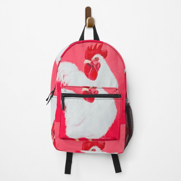 Item preview, White Rooster painting on pink background designed and sold by MatsonArtDesign.