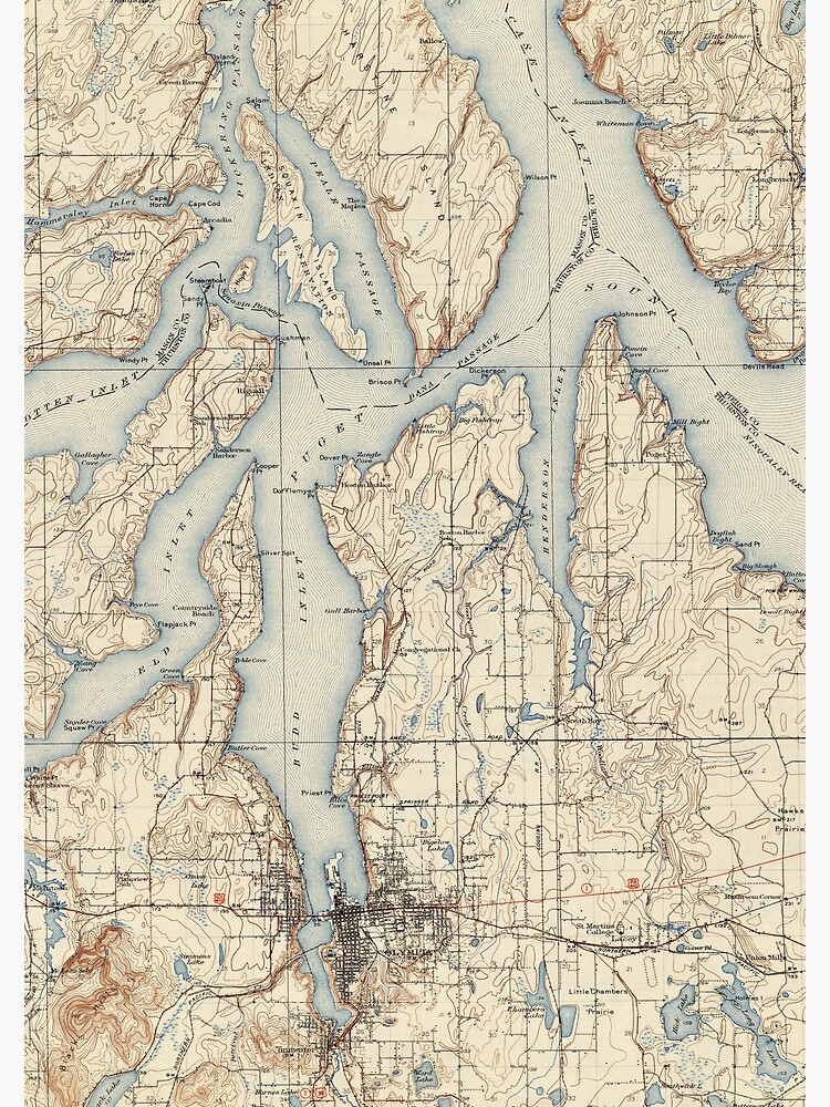 "Vintage Map of The Puget Sound (1934)" Art Print by BravuraMedia