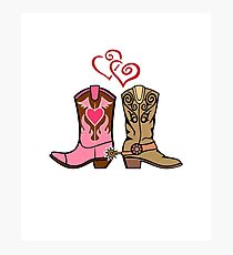 Cowboy Boots and Cowgirl Boots Illustrated Shirt Photographic Print