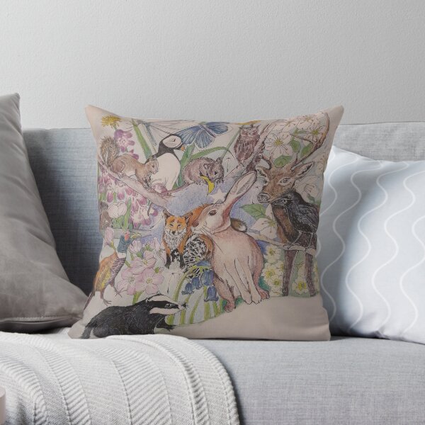 Celebration of British Wildlife Throw Pillow