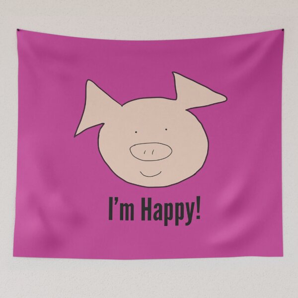 Aperçu de l'œuvre Je suis heureux ! Joli visage de cochon souriant heureux, rose. Content créée et vendue par PiggingJapan.