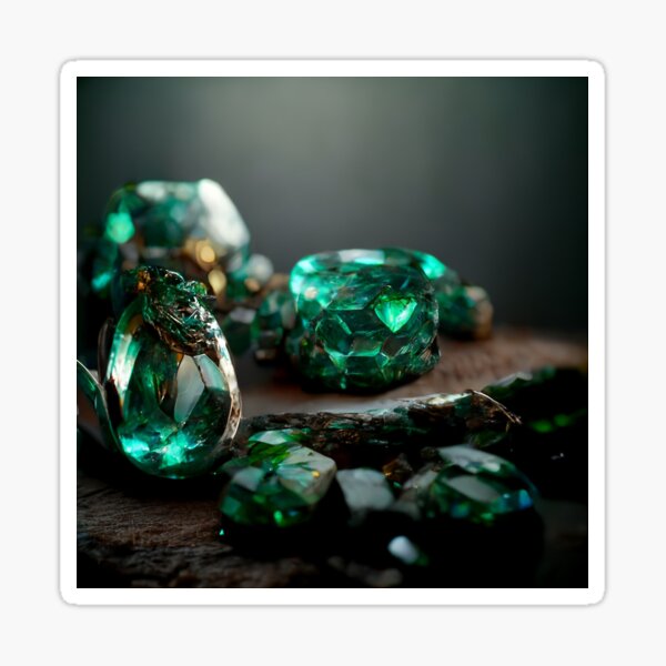 Gemstones and crystals. Emerald or tourmaline green crystals. Sticker